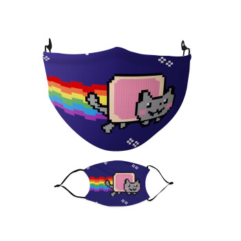 Nyan Pop-Tart Cat, Μάσκα υφασμάτινη Ενηλίκων πολλαπλών στρώσεων με υποδοχή φίλτρου