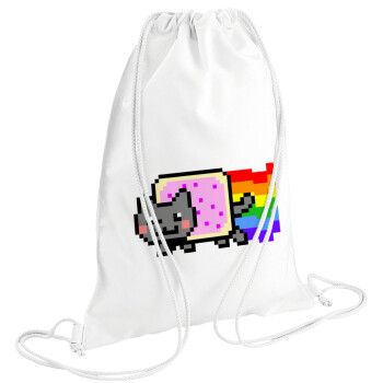 Nyan Pop-Tart Cat, Τσάντα πλάτης πουγκί GYMBAG λευκή (28x40cm)