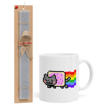 Nyan Pop-Tart Cat, Πασχαλινό Σετ, Κούπα κεραμική (330ml) & πασχαλινή λαμπάδα αρωματική πλακέ (30cm) (ΓΚΡΙ)