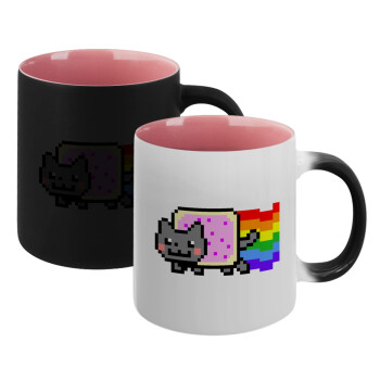 Nyan Pop-Tart Cat, Κούπα Μαγική εσωτερικό ΡΟΖ, κεραμική 330ml που αλλάζει χρώμα με το ζεστό ρόφημα (1 τεμάχιο)