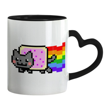 Nyan Pop-Tart Cat, Κούπα καρδιά χερούλι μαύρη, κεραμική, 330ml