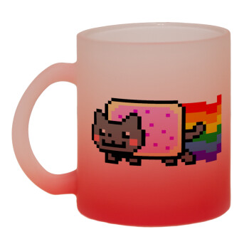 Nyan Pop-Tart Cat, Κούπα γυάλινη δίχρωμη με βάση το κόκκινο ματ, 330ml
