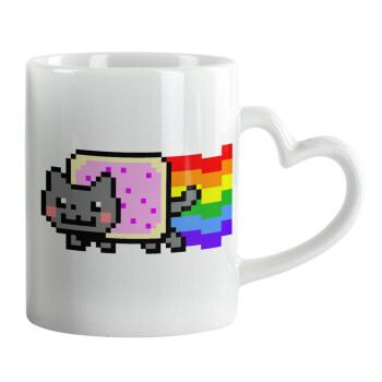 Nyan Pop-Tart Cat, Κούπα καρδιά χερούλι λευκή, κεραμική, 330ml