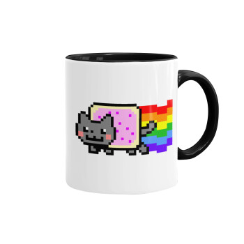 Nyan Pop-Tart Cat, Κούπα χρωματιστή μαύρη, κεραμική, 330ml