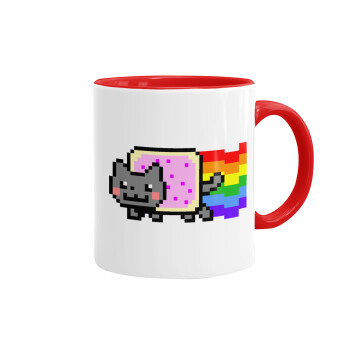 Nyan Pop-Tart Cat, Κούπα χρωματιστή κόκκινη, κεραμική, 330ml