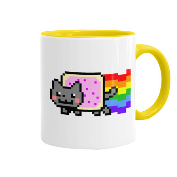 Nyan Pop-Tart Cat, Κούπα χρωματιστή κίτρινη, κεραμική, 330ml