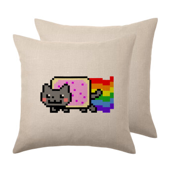 Nyan Pop-Tart Cat, Μαξιλάρι καναπέ ΛΙΝΟ 40x40cm περιέχεται το  γέμισμα