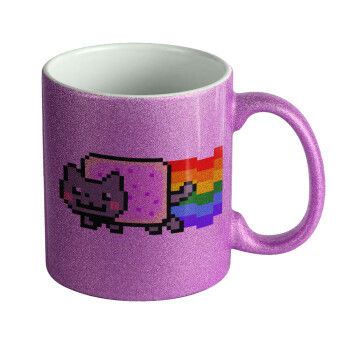 Nyan Pop-Tart Cat, Κούπα Μωβ Glitter που γυαλίζει, κεραμική, 330ml