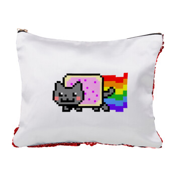 Nyan Pop-Tart Cat, Τσαντάκι νεσεσέρ με πούλιες (Sequin) Κόκκινο