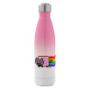 Μεταλλικό παγούρι θερμός Ροζ/Λευκό (Stainless steel), διπλού τοιχώματος, 500ml