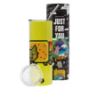 Neon Yellow Travel Tumbler θερμό, μεταλλικό καλαμάκι(Ανωξείδωτο 304 Food grade, BPA free, 600ml)
