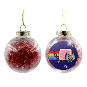 Nyan Pop-Tart Cat, Χριστουγεννιάτικη μπάλα δένδρου διάφανη με κόκκινο γέμισμα 8cm