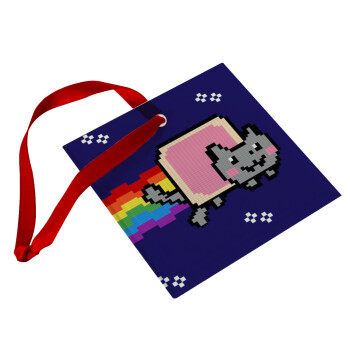 Nyan Pop-Tart Cat, Χριστουγεννιάτικο στολίδι γυάλινο τετράγωνο 9x9cm