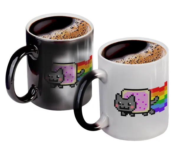 Nyan Pop-Tart Cat — Color changing magic Mug, ceramic, 330ml when adding hot liquid inside, the black colour desappears (1 pcs)