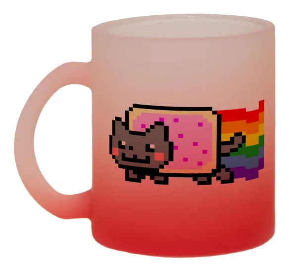 Nyan Pop-Tart Cat — Two-tone glass mug with matte red base, 330ml