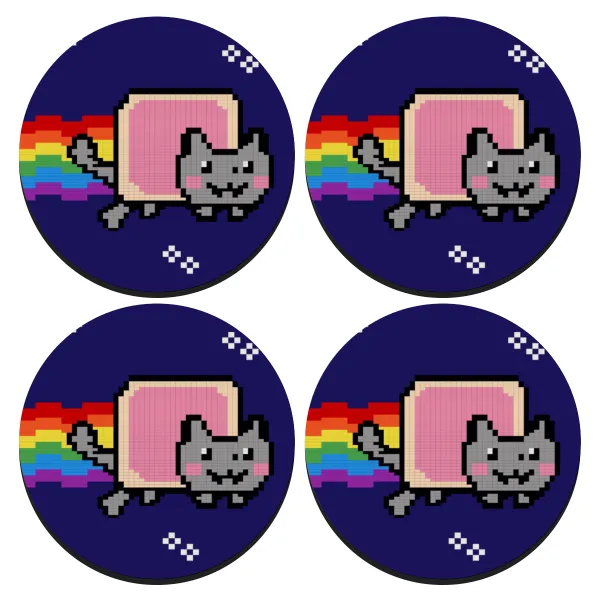 Nyan Pop-Tart Cat — SET of 4 round wooden coasters (9cm)