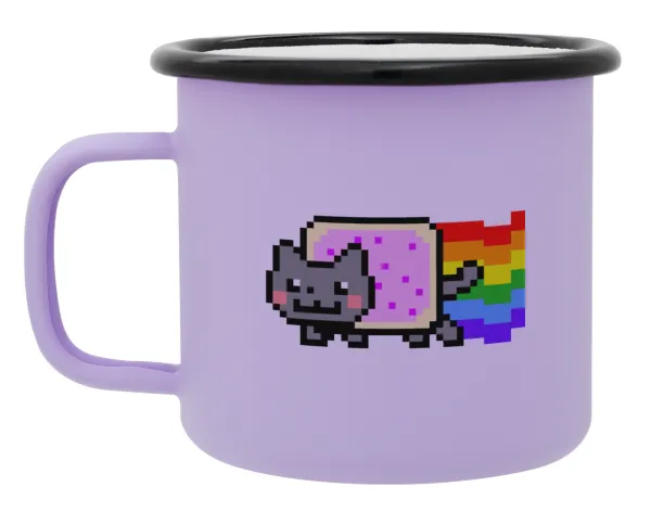 Nyan Pop-Tart Cat — Metal enamel mug, matte light pastel purple, 360ml