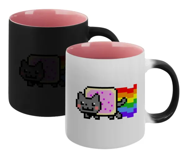 Nyan Pop-Tart Cat — Magic mug with pink interior, ceramic, 330ml, changes colour with hot drinks