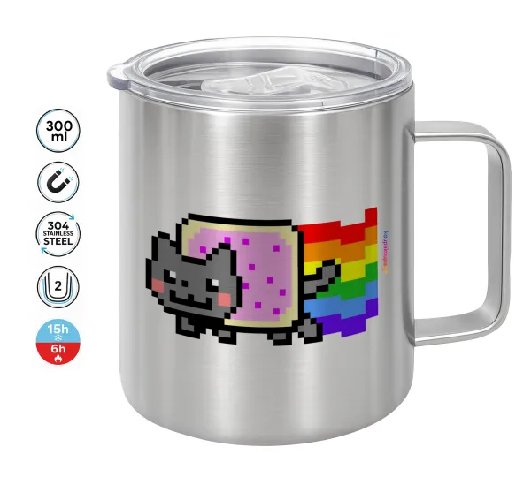 Nyan Pop-Tart Cat — Double-walled stainless steel mug 300ml with temperature-retaining lid