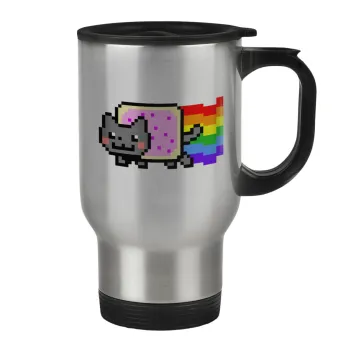 Nyan Pop-Tart Cat, Stainless steel travel mug with lid, double wall 450ml