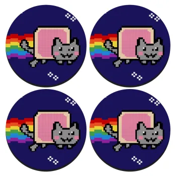 Nyan Pop-Tart Cat, SET of 4 round wooden coasters (9cm)