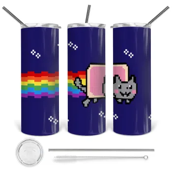 Nyan Pop-Tart Cat, Tumbler stainless steel 600ml, with metal straw & cleaning brush
