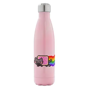 Nyan Pop-Tart Cat, Μεταλλικό παγούρι θερμός Ροζ Ιριδίζον (Stainless steel), διπλού τοιχώματος, 500ml