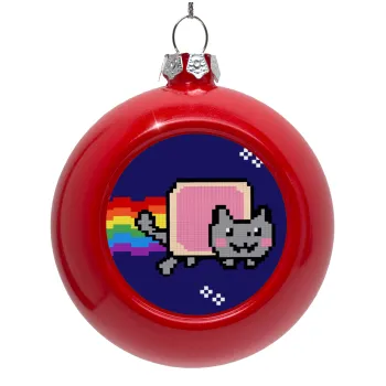 Nyan Pop-Tart Cat, Red Christmas tree ornament bauble 8cm
