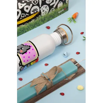 Nyan Pop-Tart Cat, Πασχαλινή Λαμπάδα με παγούρι μεταλλικό (620ml, stainless steel) & κερί αρωματικό πλακέ (30cm) (ΤΙΡΚΟΥΑΖ)