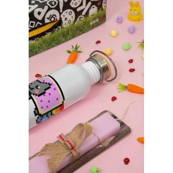 Nyan Pop-Tart Cat, Πασχαλινή Λαμπάδα με παγούρι μεταλλικό (620ml, stainless steel) & κερί αρωματικό πλακέ (30cm) (ΡΟΖ)