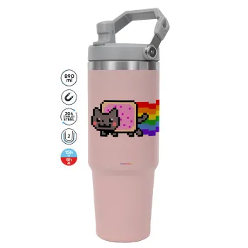 Nyan Pop-Tart Cat, Pink color, 890ml (30oz) stainless Steel Tumbler with Handle