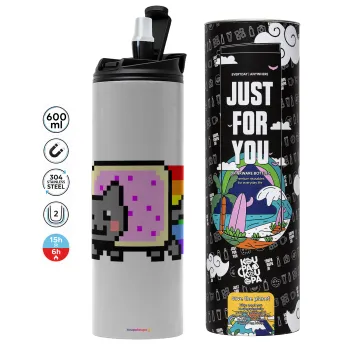 Nyan Pop-Tart Cat, Tumbler stainless steel GREY 600ml