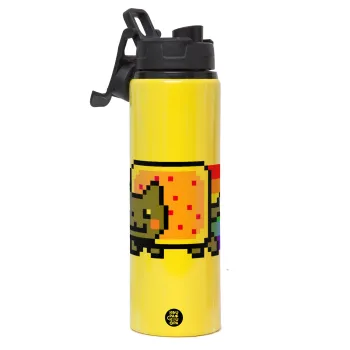 Nyan Pop-Tart Cat, Μεταλλικό παγούρι νερού με καπάκι ασφαλείας, αλουμινίου 850ml