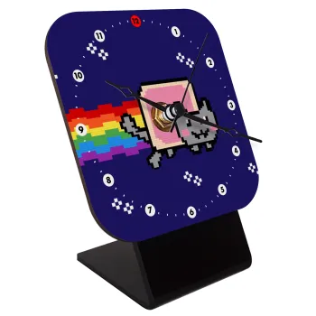 Nyan Pop-Tart Cat, Quartz Wooden table clock with hands (10cm)