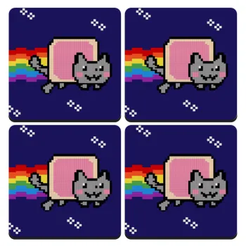 Nyan Pop-Tart Cat, ΣΕΤ 4 Σουβέρ ξύλινα τετράγωνα (9cm)