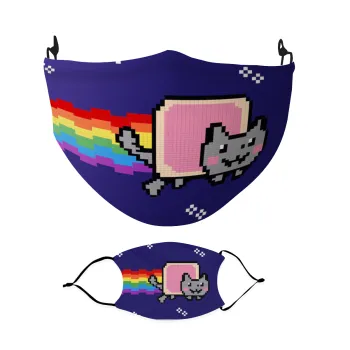 Nyan Pop-Tart Cat, Μάσκα υφασμάτινη Ενηλίκων πολλαπλών στρώσεων με υποδοχή φίλτρου