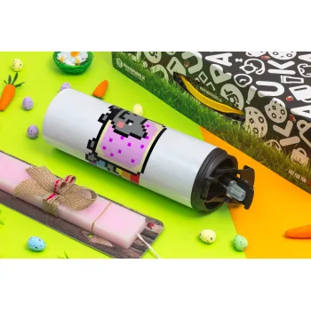 Nyan Pop-Tart Cat, Easter candle,Travel Tumbler 2 Lids, with metal straw & cleaning brush & aromatic flat candle (30cm) (PINK)