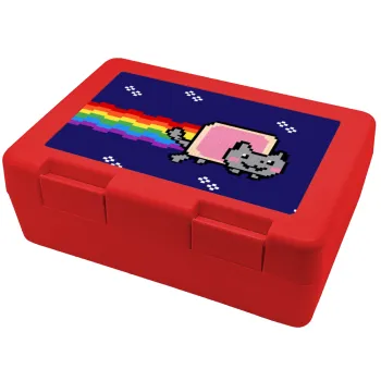 Nyan Pop-Tart Cat, Παιδικό δοχείο κολατσιού ΚΟΚΚΙΝΟ 185x128x65mm (BPA free πλαστικό)