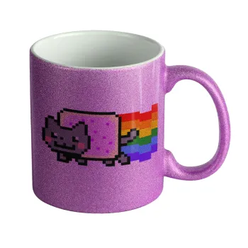 Nyan Pop-Tart Cat, Κούπα Μωβ Glitter που γυαλίζει, κεραμική, 330ml