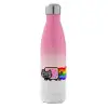 Μεταλλικό παγούρι θερμός Ροζ/Λευκό (Stainless steel), διπλού τοιχώματος, 500ml