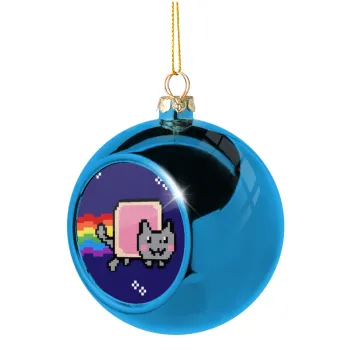 Nyan Pop-Tart Cat, Blue Christmas tree ball ornament 8cm