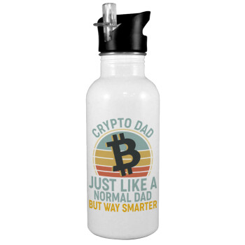 Crypto Dad, White water bottle with straw, stainless steel 600ml