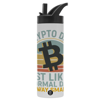 Crypto Dad, Metallic thermos bottle with straw & handle, stainless steel (Stainless steel 304), double-walled, 600ml.
