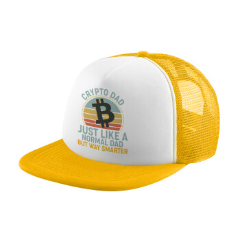 Crypto Dad, Καπέλο Ενηλίκων Soft Trucker με Δίχτυ Κίτρινο/White (POLYESTER, ΕΝΗΛΙΚΩΝ, UNISEX, ONE SIZE)