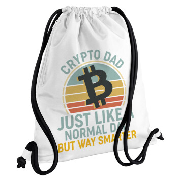 Crypto Dad, Τσάντα πλάτης πουγκί GYMBAG λευκή, με τσέπη (40x48cm) & χονδρά κορδόνια