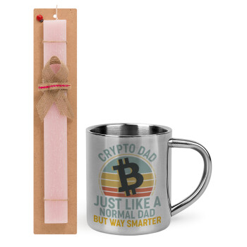 Crypto Dad, Easter Set, metallic thermal cup (300ml) & aromatic flat Easter candle (30cm) (PINK)