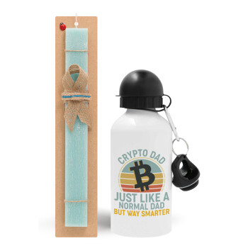 Crypto Dad, Easter Set, metallic aluminum water bottle (500ml) & scented flat candle (30cm) (TURQUOISE)