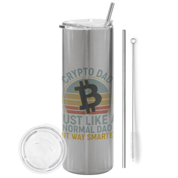 Crypto Dad, Tumbler stainless steel Silver 600ml, with metal straw & cleaning brush