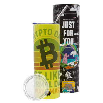Crypto Dad, Neon Yellow Travel Tumbler, with metal straw (Stainless steel 304 Food grade, BPA free, 600ml)