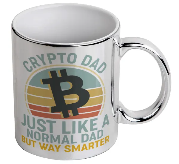 Crypto Dad — Mug ceramic, silver mirror, 330ml